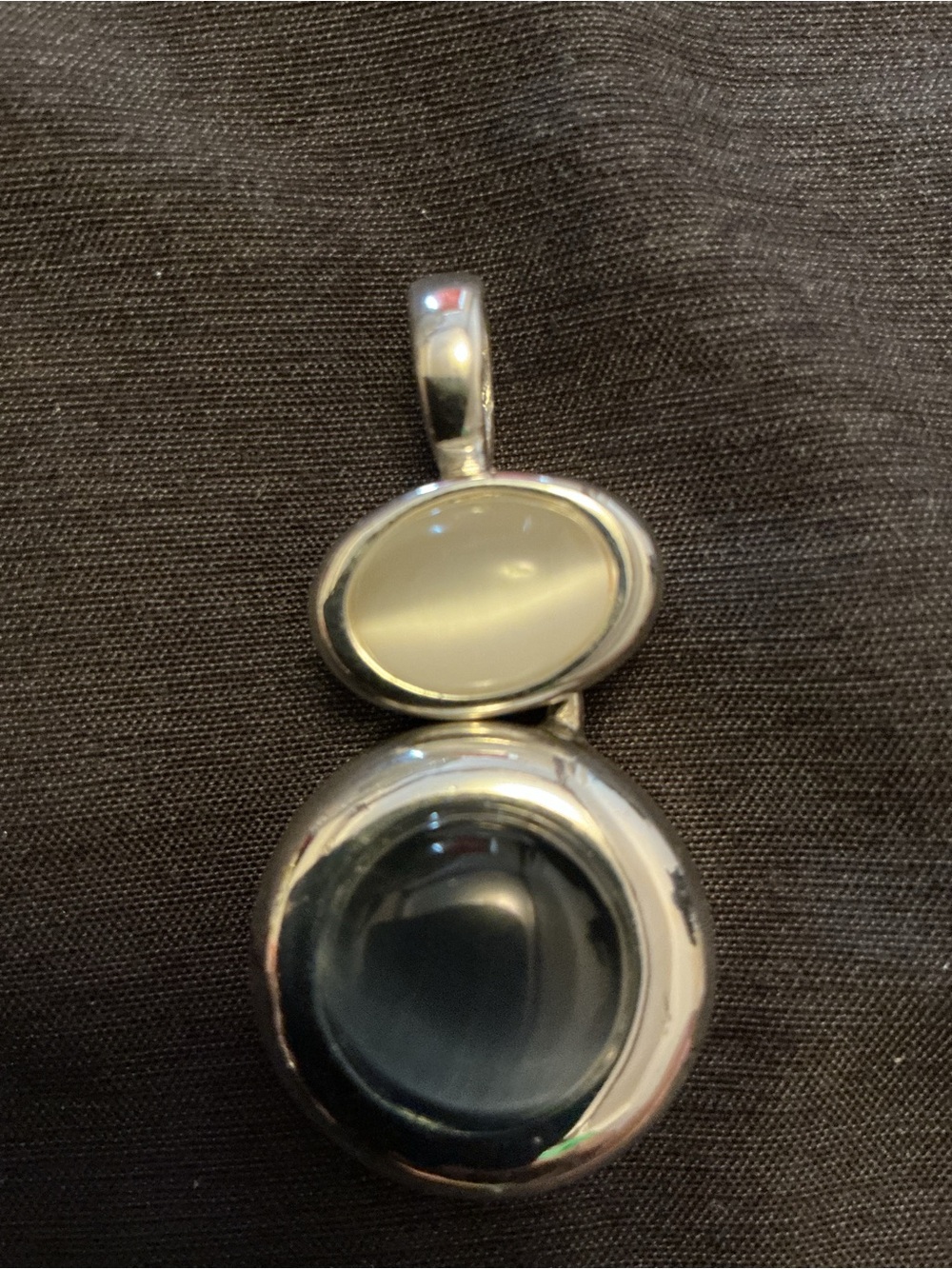 Silver Double Stone Pendant- Cream & Black